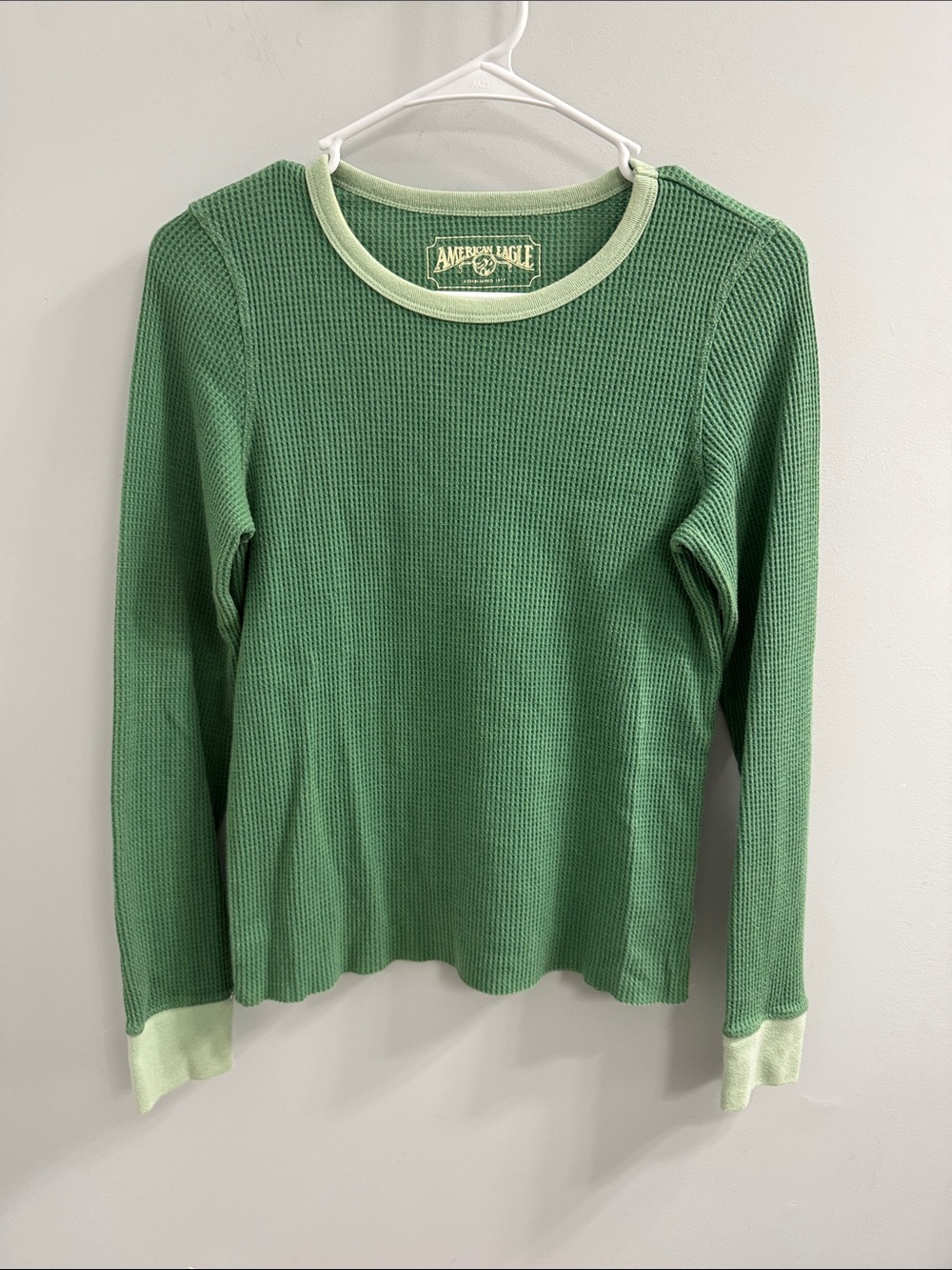 American Eagle Green Waffle Knit Long Sleeve Thermal Sz S Camping Chic